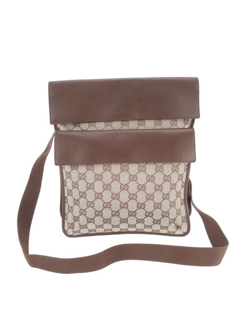 Gucci GG Canvas 019 Leather Shoulder Bag Crossbody Messenger Brown